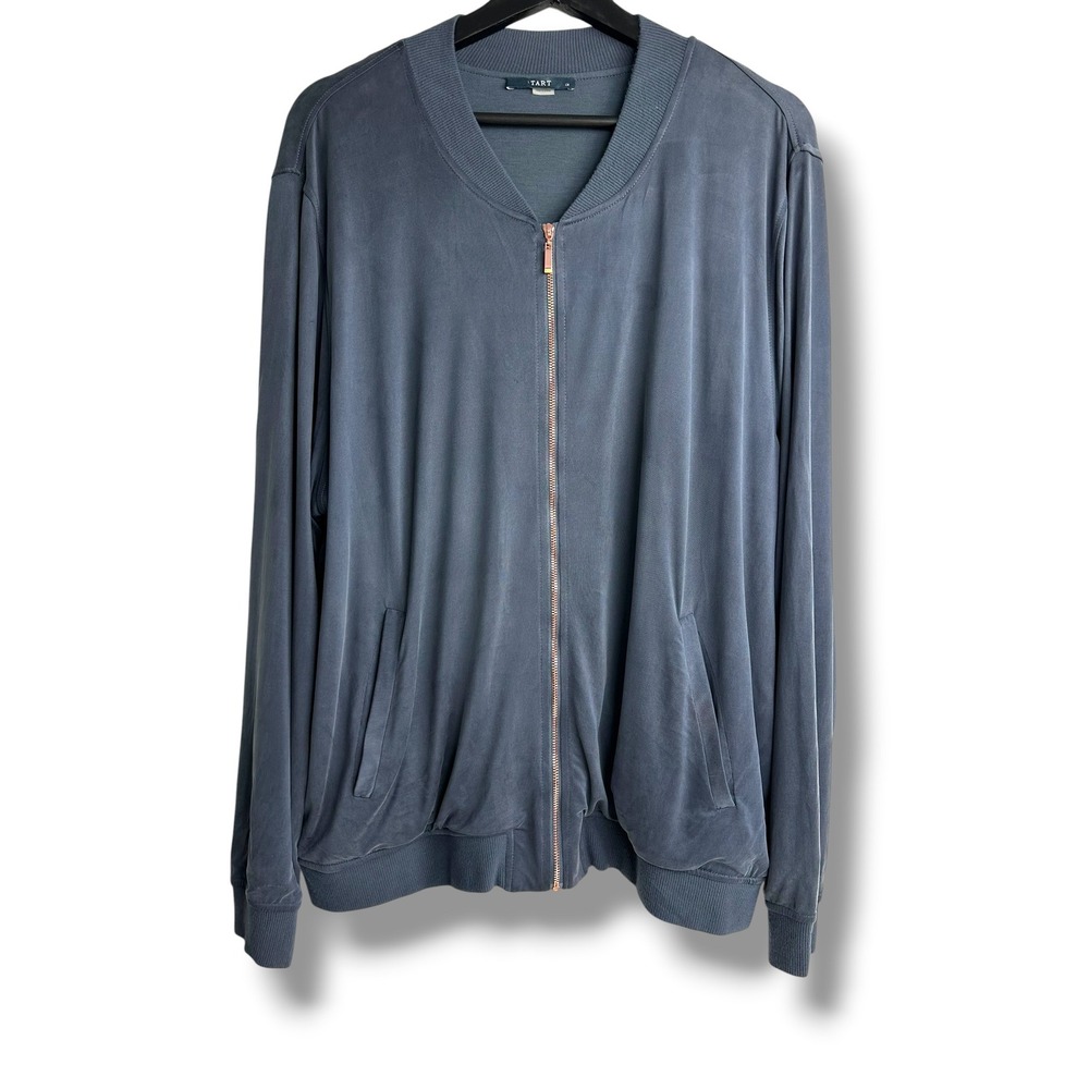 Tart Women Slate Blue Cupro Blend Zip Up Bomber Jacket 1X